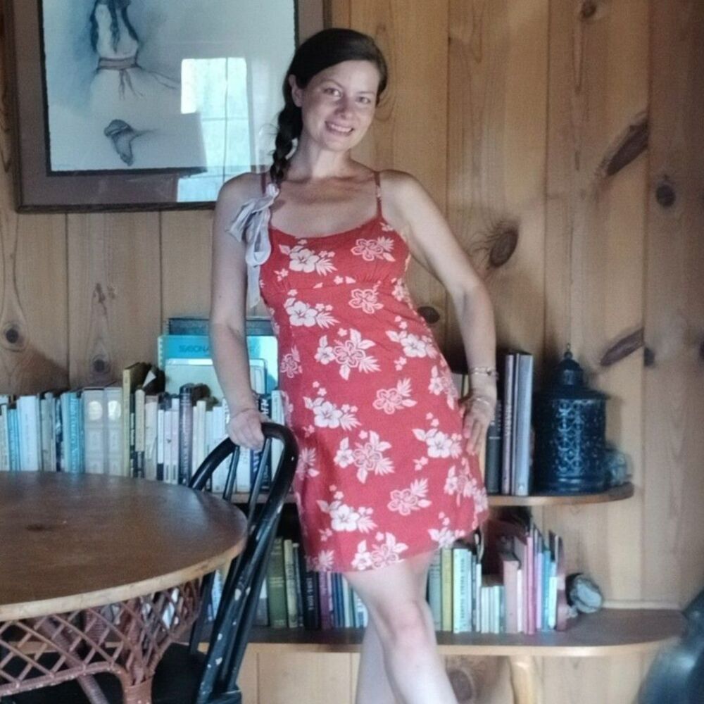 womans Wild Fable Red Floral Halter Neck Keyhole Back Cami dress Size S summer